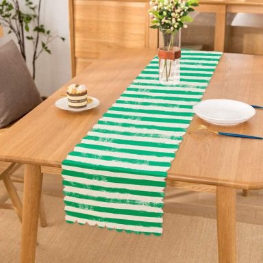Yeşil Çizgili Motifli Dekoratif Modern Runner
