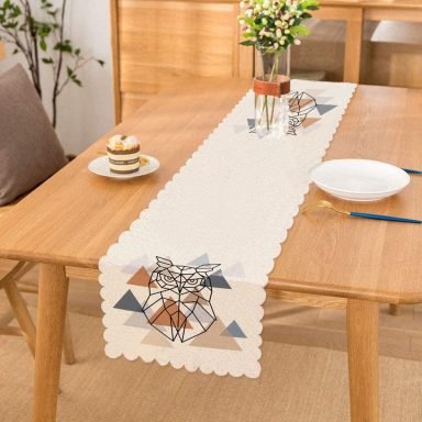 Geometrik Çizimlerden Oluşan Baykuş Motifli Özel Tasarım Runner