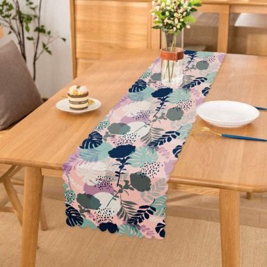 Tropik Yaprak Motifli Dekoratif Dijital Baskılı Runner