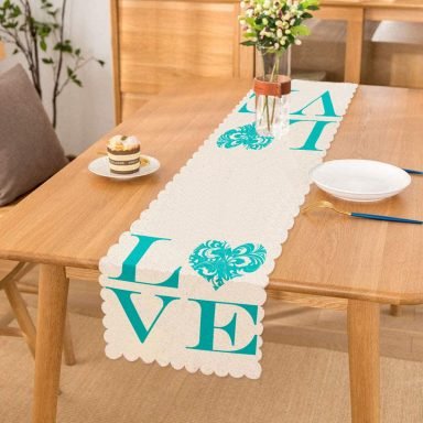 Aşk Temalı Dijital Baskılı Dekoratif Runner