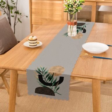Gri Zemin Üzerinde Soyut Yaprak Çizimli Modern Özel Tasarım Runner