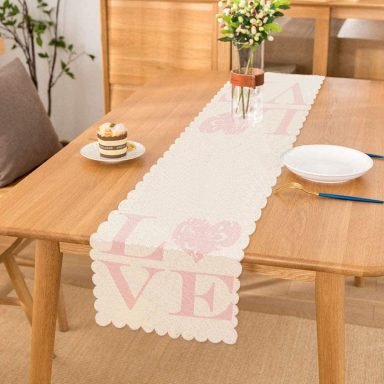 Aşk Temalı Dijital Baskılı Dekoratif Runner