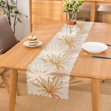 Beyaz Ve Gold Yaprak Desenli Özel Tasarım Modern Runner