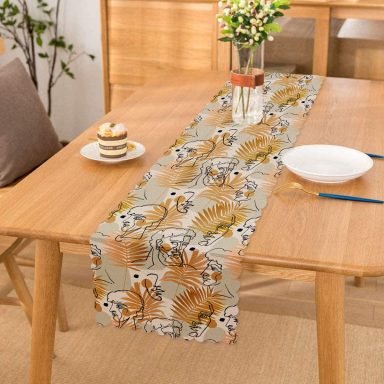 Tropik Gold Yapraklar Üzerinde Antik Yunan Tanrısı Desenli Runner