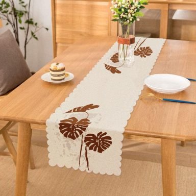 Gri Zeminde Palmiye Yaprakları Motifli Runner