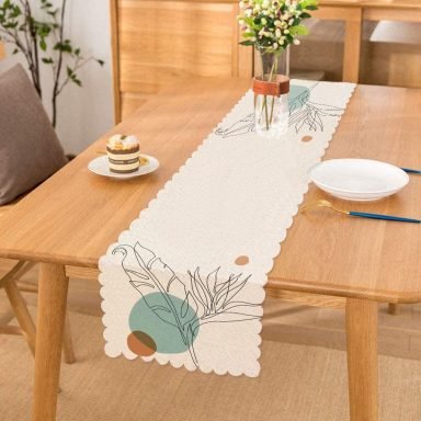 Karakalem Botanik Yaprak Desenli Runner
