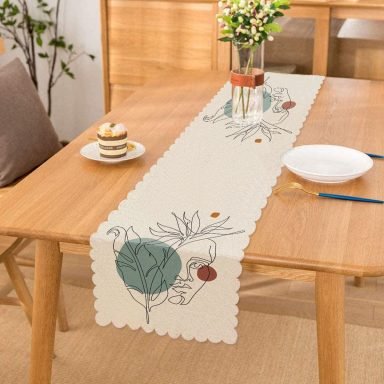 Portre Çizim Üzerinde Yaprak Desenli Dekoratif Runner