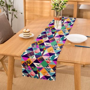 Leopar Zemin Üzerinde Tropik Yapraklar Tasarımlı Modern Runner
