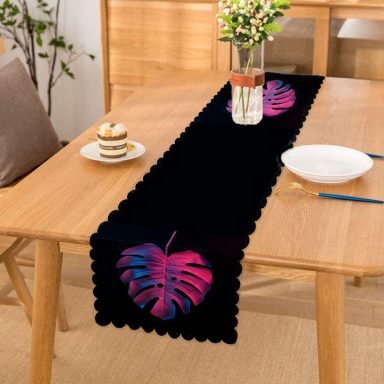 Siyah Zeminli Tropik Yapraklı Modern Runner
