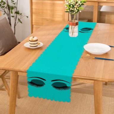Turkuaz Zeminde Kirpik Motifli Özel Tasarım Modern Runner