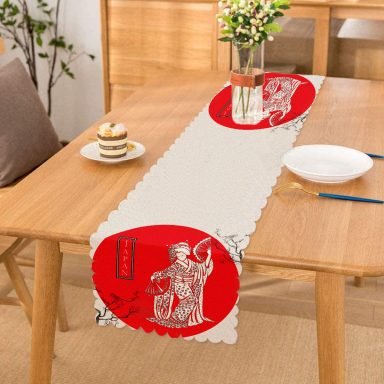 Ağaç Dal Motifli Japan Kız Motifli Dekoratif Runner
