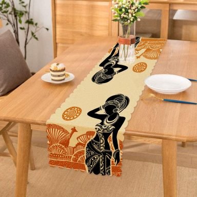 Etnik Desen Zeminli Afrika Kadın Motifli Dekoratif Runner