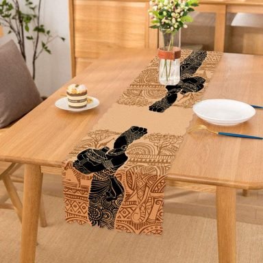 Etnik Desen Zeminli Afrika Kadın Motifli Dekoratif Runner