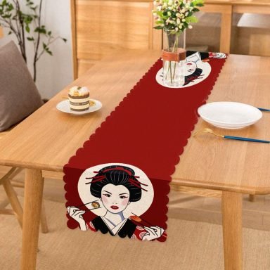 Suşi Yiyen Japon Kız Motifli Modern Runner