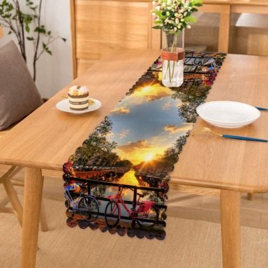 Manzara Desenli Dijital Baskılı Dekoratif Runner