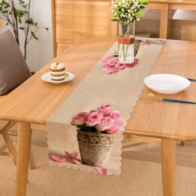 Çiçek Sepeti Desen Dijital Baskılı Runner