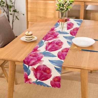 Modern Çiçek Desenli Dijital Baskılı Runner