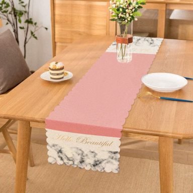 Hello Beautiful Pembe & Mermer  Dijital Baskılı Dekoratif Runner