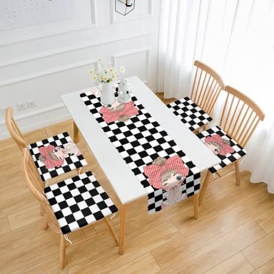 Dama Zeminli Fashion Girl Tasarımlı 4 Fermuarlı Sandalye Minderi ve 1 Runner Seti