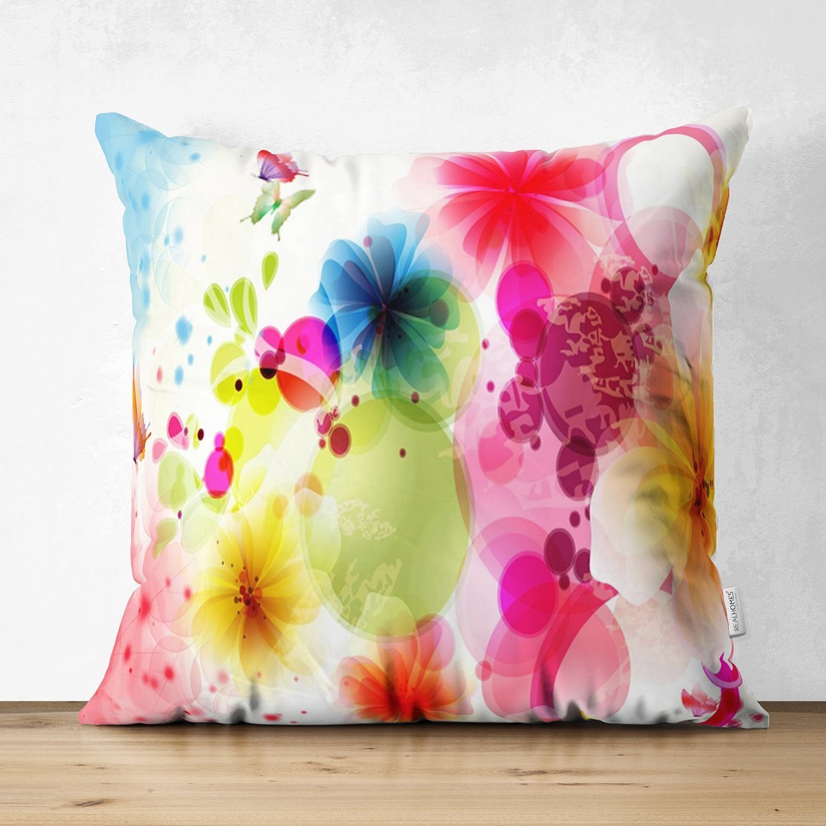 Suet-K1515-Renkli-Arka-planda-Kelebekler-Dijital-Baskili-Dekoratif-Modern-Suet-Yastik-Kirlent-Kilifi