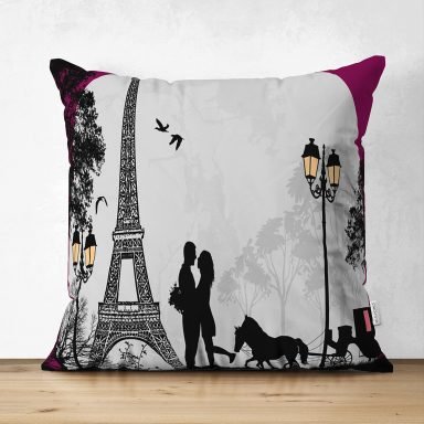 Aşk Temalı Dijital Baskılı Dekoratif Süet Yastık Kırlent Kılıfı