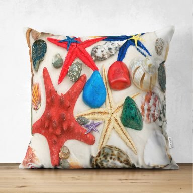 Renkli Deniz Canlıları Özel Tasarımlı Modern Süet Yastık Kırlent Kılıfı