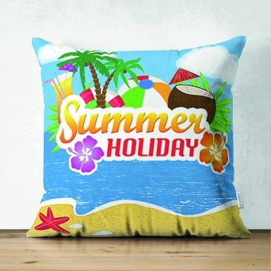 Summer Holiday Özel Tasarımlı Dijital Baskılı Modern Süet Yastık Kırlent Kılıfı