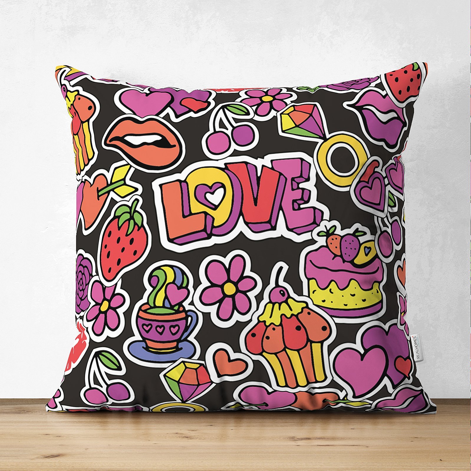 Suet-K3489-Siyah-Zeminde-Love-Ozel-Tasarimli-Dijital-Baskili-Modern-Suet-Yastik-Kirlent-Kilifi