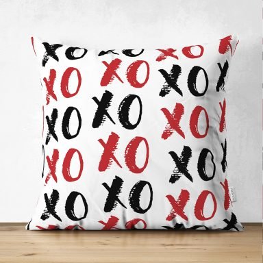 XO Harf Tasarımlı Dijital Baskılı Modern Süet Yastık Kırlent Kılıfı