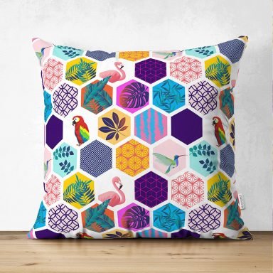 Renkli Mozaik Desenli Modern Dijital Baskılı Süet Yastık Kırlent Kılıfı
