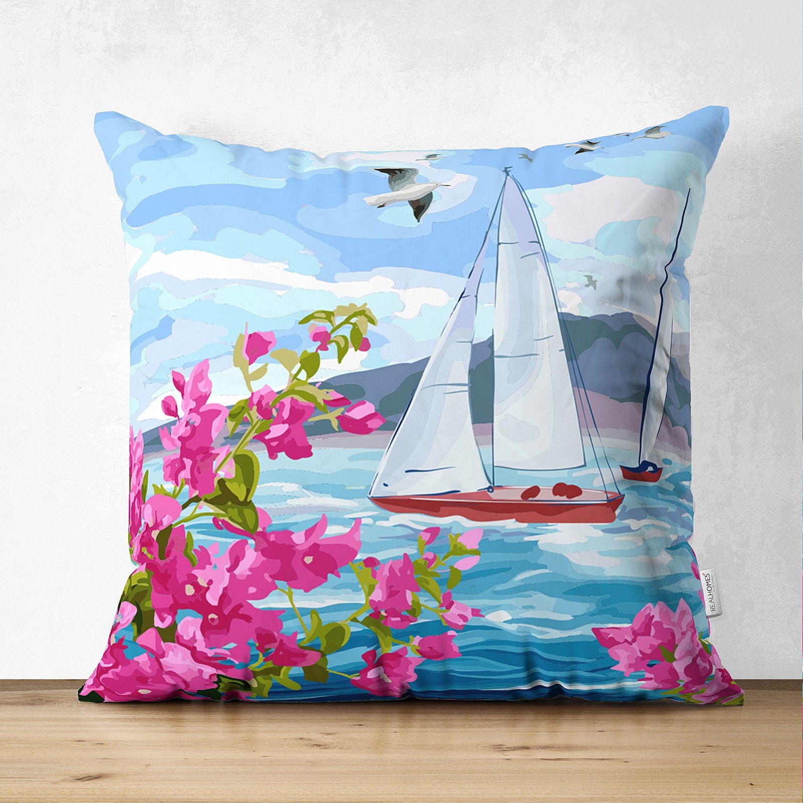 Suet-K3499-Suluboya-Denizci-Desenli-Dijital-Baskili-Modern-Suet-Yastik-Kirlent-Kilifi