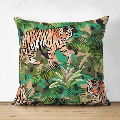 Kamuflaj Kaplan Desenli Dijital Baskılı Modern Süet Yastık Kırlent Kılıfı