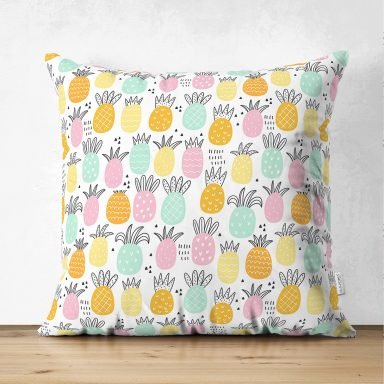 Pastel Renkte Ananaslar Özel Tasarım Modern Süet Yastık Kırlent Kılıfı