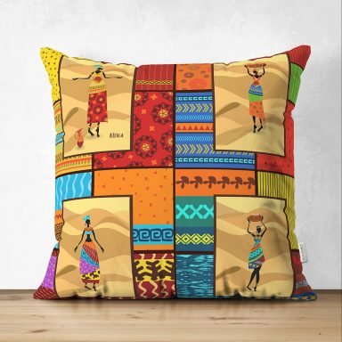 Mozaik African Desenli Dijital Baskılı Modern Süet Yastık Kırlent Kılıfı