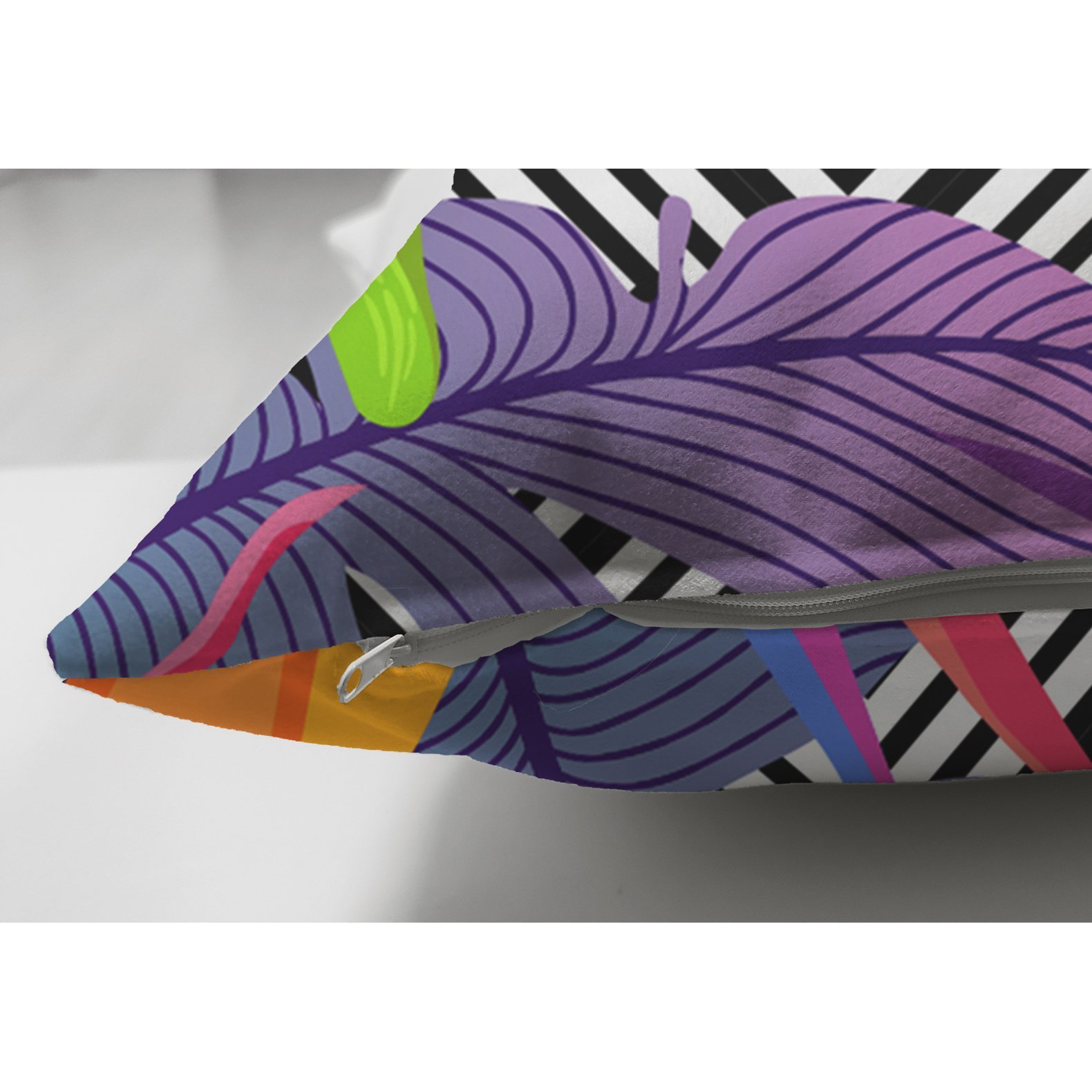 Suet-K3543-Geometrik-Zeminde-Tropikal-Yapraklar-Dijital-Baskili-Modern-Suet-Yastik-Kirlent-Kilifi-2