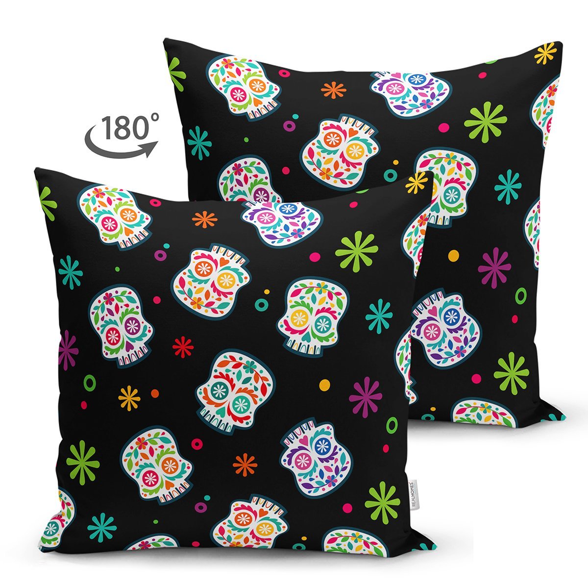 Suet-K3686-Siyah-Zeminde-Renkli-Motifler-Dijital-Baskili-Modern-Suet-Yastik-Kirlent-Kilifi-1