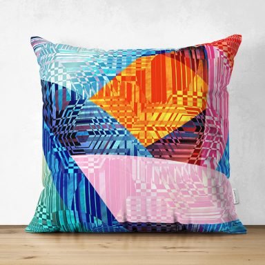 Multi Renkler Dijital Baskılı Modern Süet Yastık Kırlent Kılıfı