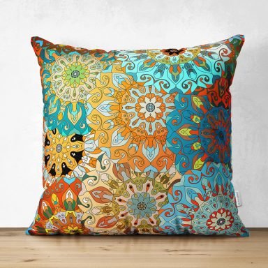 Fraktal Desenli Özel Tasarım Dijital Baskılı Modern Süet Yastık Kırlent Kılıfı