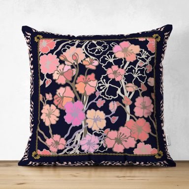 Çerçeve İçinde Çiçek Motifli Özel Tasarım Dijital Baskılı Modern Süet Yastık Kırlent Kılıfı