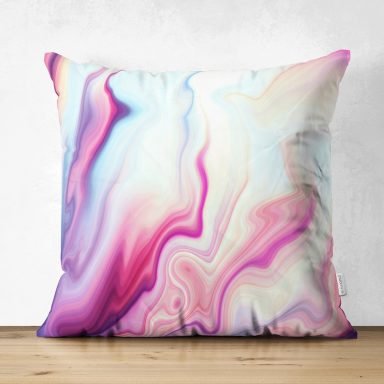 Ebru Motifli Dijital Baskılı Modern Süet Yastık Kırlent Kılıfı