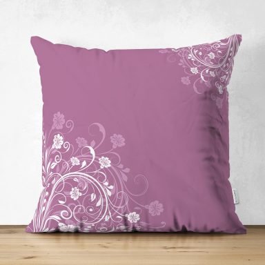 Lila zeminli Dijital Baskılı Modern Süet Yastık Kırlent Kılıfı
