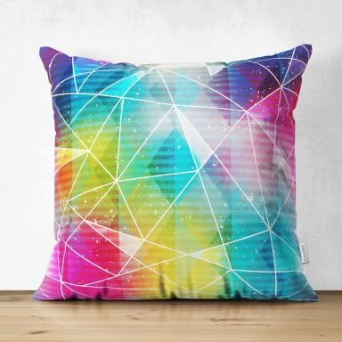 Renkli Mozaik Motifli Dijital Baskılı Modern Süet Yastık Kırlent Kılıfı