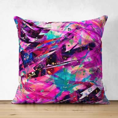 Karmaşık Rengarenk Desenli Özel Tasarım Dijital Baskılı Modern Süet Yastık Kırlent Kılıfı