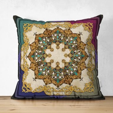 Damask Motifli Özel Tasarım Dijital Baskılı Modern Süet Yastık Kırlent Kılıfı