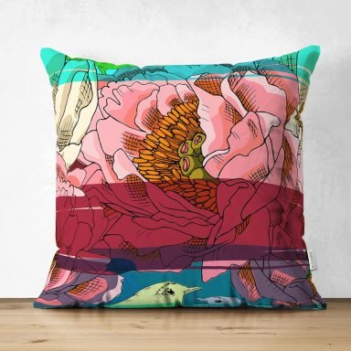 Kuş motifli Dijital Baskılı Modern Süet Yastık Kırlent Kılıfı