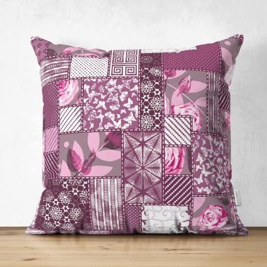 Patchwork Desen Dijital Baskılı Modern Süet Yastık Kırlent Kılıfı