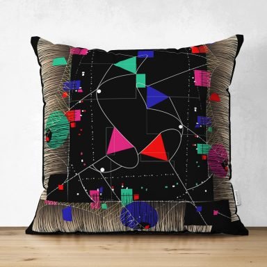 Geometrik Motifli Özel Tasarım Dijital Baskılı Modern Süet Yastık Kırlent Kılıfı