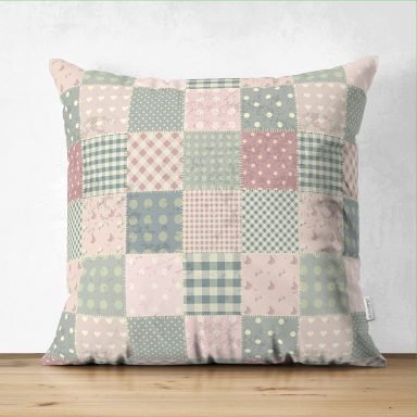 Patchwork Desenli Özel Tasarım Dijital Baskılı Modern Süet Yastık Kırlent Kılıfı