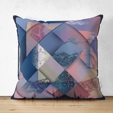 Geometrik Motifli Özel Tasarım Dijital Baskılı Modern Süet Yastık Kırlent Kılıfı