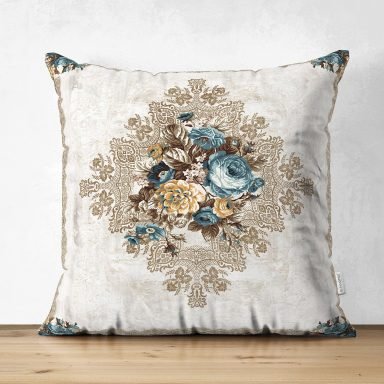 Etnik Kilim Desenli Özel Tasarım Dijital Baskılı Süet Yastık Kırlent Kılıfı